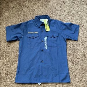 NWT Boy Scouts of America Navy Short Sleeve Botton Down Shirt Size Youth M